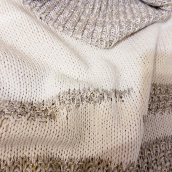 Midnight Velvet Beige White Turtleneck Waffle Knit Shawl Poncho Wrap One Size - Picture 5 of 8